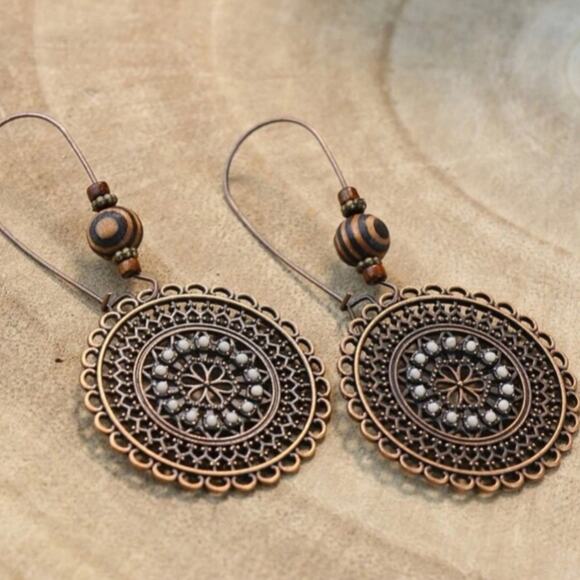 Women's Lightweight Hollow Dangle Round Earrings in Bronze Brown - Picture 6 of 10